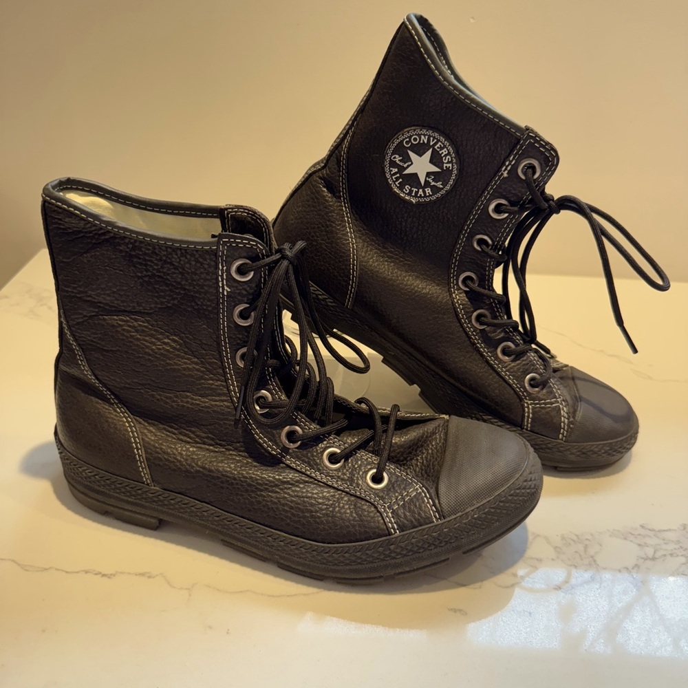 Size 10-1/2 Leather Converse All Star Chuck Taylor high tops in dark brown